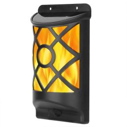 Flame Solar Lights Outdoor 96 LEDs Waterproof Flickering Flame Wall Mount Lamp Auto On Off - black