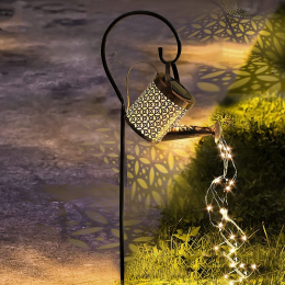 Solar Powered Watering Can Sprinkles Fairy Waterproof Shower LED Light Lantern for Outdoor Garden Lighting christmas decorations - Warm and RGB - 1pcs