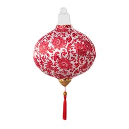 12inch Red Cotton Flower Chinese Cloth Lantern Decorative Round Hanging Paper Lantern Festival Decoration - Default