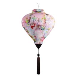 12" Pink Floral Chinese Cloth Lantern Traditional Festival Lampshade Decorative Hanging Paper Lantern - Default