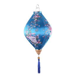 12inch Blue Daffodil Chinese Cloth Lantern Decorative Hanging Oval Shaped Paper Lantern Festival Outdoor Party Decoration - Default