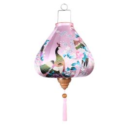 12 Inches Pink Peacock Satin Cloth Lantern Chinese Hanging Paper Lanterns Festival Decoration for Outdoor Party Wedding Garden Home - Default