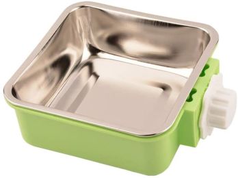 Stainless Steel Pet Crate Bowl Removable Cage Hanging Bowls with Bolt Holder for Pets - green