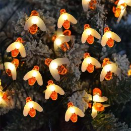 Solar String Lights Outdoor Waterproof Simulation Honey Bees Lamp Fairy Lights with 8 Lighting Decor for Garden Xmas Decorations - warmwhite - 7Mleds