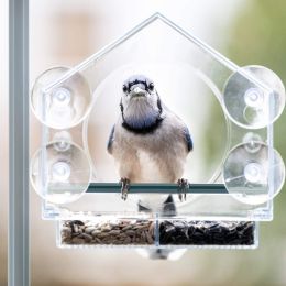 pet bird feeder; Nature Anywhere Clear Plastic Window Bird Feeder for Outside - Clear Window Bird Feeders with Strong Suction Cups - 21.5*20.5*10cm