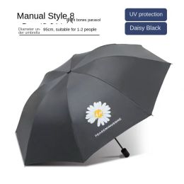 Fresh fruit umbrellas Folded by students Anti ultraviolet sun protection sunshade Female rain and shine umbrellas Folded - Daisy Black - Manual