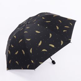 Fresh fruit umbrellas Folded by students Anti ultraviolet sun protection sunshade Female rain and shine umbrellas Folded - Feather black - Auto Auto