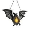 Halloween Simulation Bat LED Lantern Resin Vintage Style Flameless Bat Pendant - black