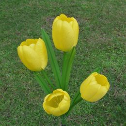 LED Tulip Flower Stake Light Solar Energy Rechargeable Garden Patio Pathway - Yellow