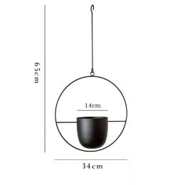 Modern Planter Flower Pot Plant Holder Metal Hanging Planter - Black-round