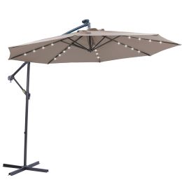 10 FT Solar LED Patio Outdoor Umbrella Hanging Cantilever Umbrella Offset Umbrella Easy Open Adustment with 32 LED Lights - Dark Taupe