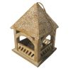 Floral Engraved Decorative Temple Top Mango Wood Hanging Bird House with Feeder; Brown - as Pic