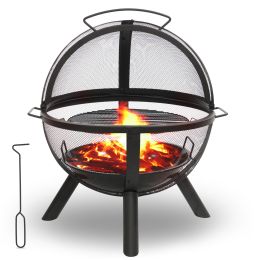 Ikuby ball style fire pit ball of fire with BBQ grill - as Pic