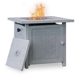 Upland 28&rdquo; Slat Top Gas Fire Pit Table-Light Gray - as Pic