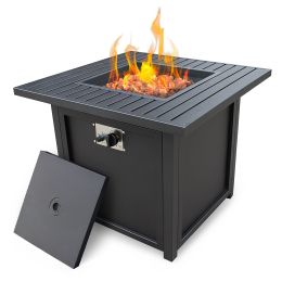 Upland 28&rdquo; Slat Top Gas Fire Pit Table-Black - as Pic