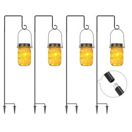 4 Pieces 32 Inch To 62 Inch Adjustable Outdoor Garden Hooks And 4 Pieces Outdoor Hanging Jar Light With 20 LEDs;  Not Include Battery - LED