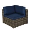 Beefurni Outdoor Garden Patio Furniture 5-Piece Dark Gray PE Rattan Wicker Sectional Navy Cushioned Sofa Sets with 2 Begie Pillows - Navy