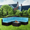 Outdoor Garden Patio Furniture 6-Piece Brown PE Rattan Wicker Sectional  Cushioned Sofa Sets - Blue