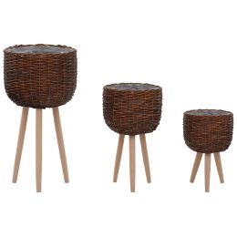 vidaXL Planter 3 pcs Wicker with PE Lining - Brown