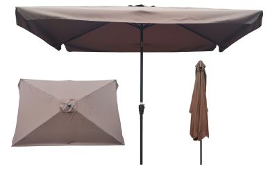 10 x 6.5ft Rectangular Patio Umbrella Outdoor Market Umbrellas with Crank and Push Button Tilt for Garden Swimming Pool Market RT - W65627941