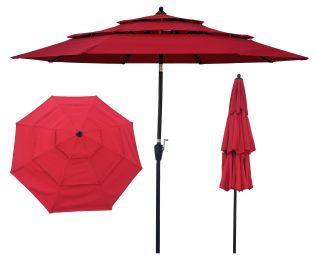 9Ft 3-Tiers Outdoor Patio Umbrella with Crank and tilt and Wind Vents for Garden Deck Backyard Pool Shade Outside Deck Swimming Pool RT - W65627937