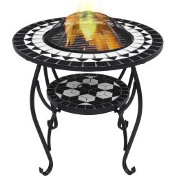 vidaXL Mosaic Fire Pit Table Black and White 26.8" Ceramic - Black