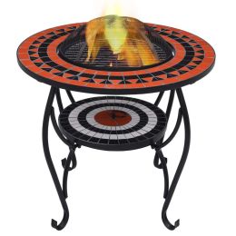 vidaXL Mosaic Fire Pit Table Terracotta and White 26.8" Ceramic - Brown