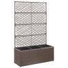 vidaXL Trellis Raised Bed with 3 Pots 32.7"x11.8"x51.2" Poly Rattan Brown - Brown