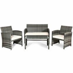 4 Pcs Patio Rattan Furniture Set Glass Table Top Sofa - HW63238