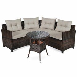 4 Pcs Furniture Patio Set Outdoor Wicker Sofa Set - HW63213+