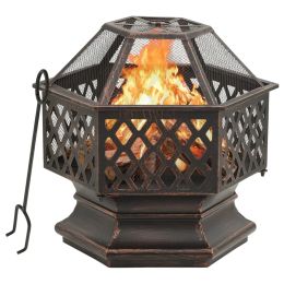 vidaXL Rustic Fire Pit with Poker 24.4"x21.3"x22" XXL Steel - Black