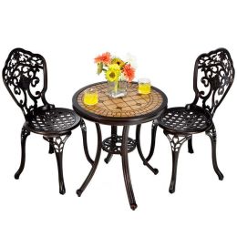 Outdoor Patio Furniture Set Cast Aluminum 3pcs Bistro Table Set  - Copper - Patio Furniture