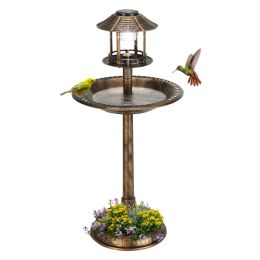 51*51*106cm Plastic Round Birdbath with Solar Light Bronze - as picture