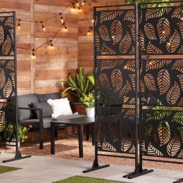 76"H Palm Metal Outdoor Privacy Screen - Black - Iron