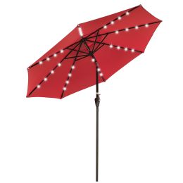 9ft Aluminum Patio Umbrella w/ 32 LEDs Red - As Picture