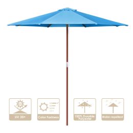 9 Ft Wooden Umbrella Blue - blue