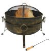 Outdoor Camping or Backyard Round Cauldron Fire Pit with Spark Screen; Log Poker; and Metal Wood Grate - 24" - bronze - steel