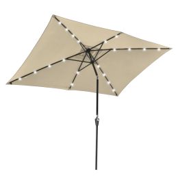 10x6.5ft Aluminum Patio Umbrella w/ 20 LEDs Beige - LA01