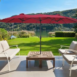 15x9ft Large Double-Sided Rectangular Outdoor Twin Patio Market Umbrella w/Crank-burgundy - burgundy