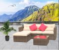 Rattan Patio Furniture Set Wicker Sofa Cushioned Sectional Furniture Set Garden Patio Sofa Set (5-Pieces; Shallow brownCushion) - as pic