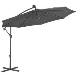 vidaXL Cantilever Umbrella with LED Lights and Steel Pole 118.1" Anthracite - Anthracite