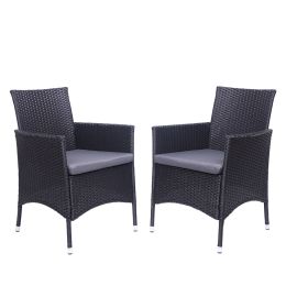 Villa patio outdoor patio garden furniture 2pcs Single Backrest Chairs Rattan Sofa - Black - 60*60*82.5 cm