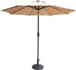 9 Ft Market Outdoor Aluminum Table Umbrella with Solar LED Led lights and Push Button Tilt - Beige