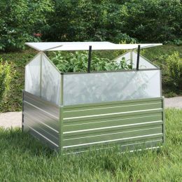 vidaXL Garden Raised Bed with Greenhouse 39.4"x39.4"x33.5" Silver - Silver