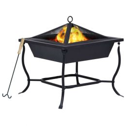 vidaXL Fire Pit Black 17.7"x17.7"x17.7" Steel - Black