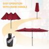 15x9ft Large Double-Sided Rectangular Outdoor Twin Patio Market Umbrella w/Crank-burgundy - burgundy