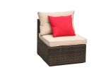 Rattan Patio Furniture Set Wicker Sofa Cushioned Sectional Furniture Set Garden Patio Sofa Set (5-Pieces; Shallow brownCushion) - as pic