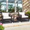 3 Pieces Patio Rattan Furniture Set with Acacia Wood Tabletop - as show