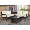 4 Piece Patio Sectional Wicker Rattan Outdoor Furniture Sofa Set with Storage Box Brown - Brown