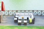 Direct Wicker 7-Piece Outdoor Rattan Wicker Sofa Rattan Patio Garden Furniture, Gray - Dark Color